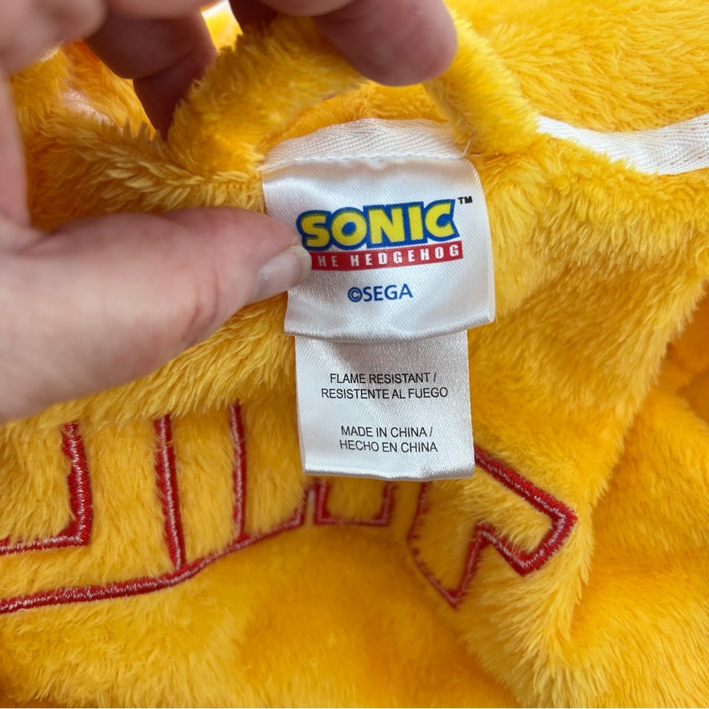 Sonic The Hedgehog Tails Hooded Robe Kids Youth M 8 Yellow Embroidered Plush - Picture 4 of 10